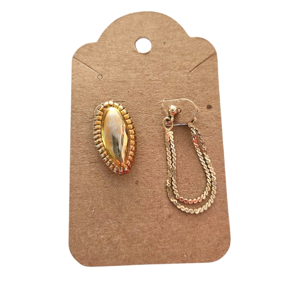 Vintage Asymmetrical Gold Tone Mismatched‎ Earrings